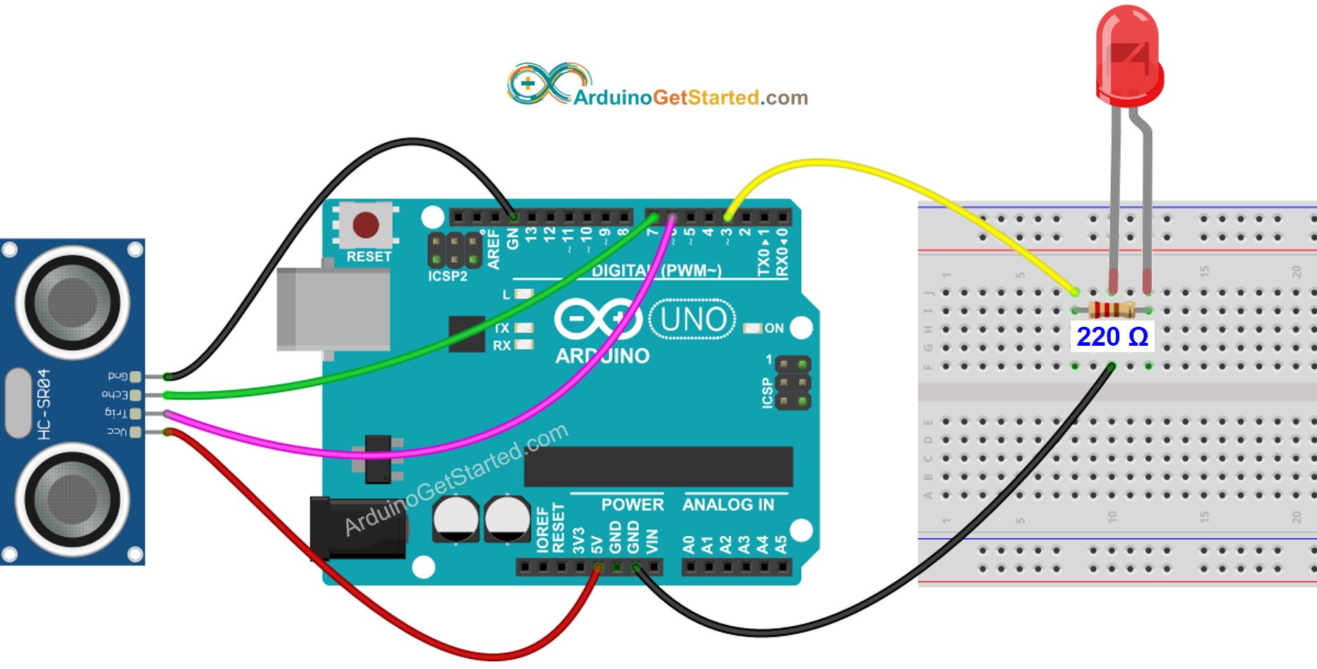 Arduino Ultrasonic Sensor LED Wiring Diagram