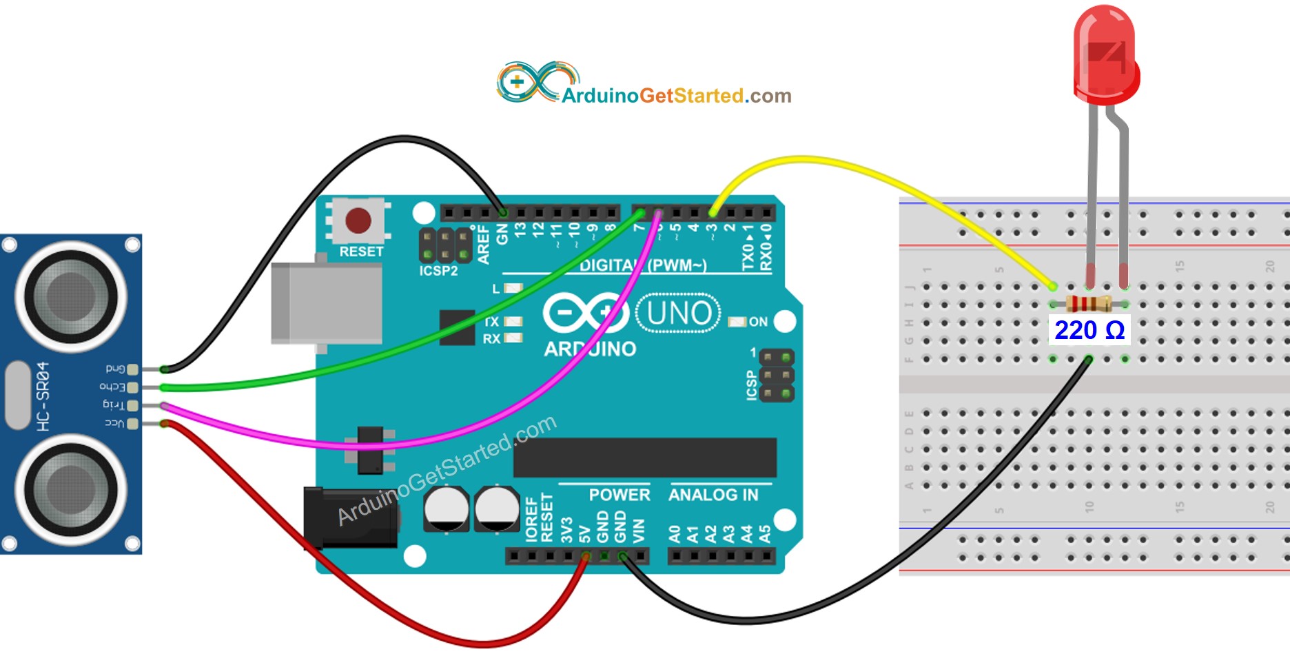 Arduino - Ultrasonic Sensor - LED