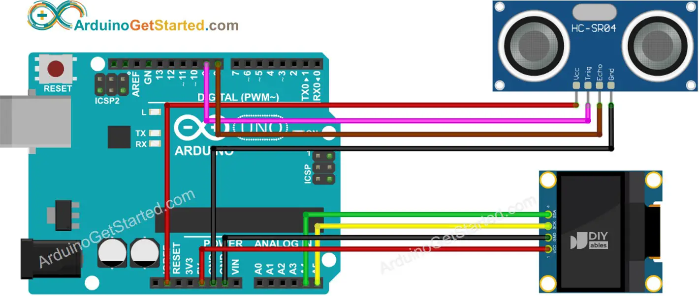 Arduino Ultrasonic Sensor OLED Wiring Diagram