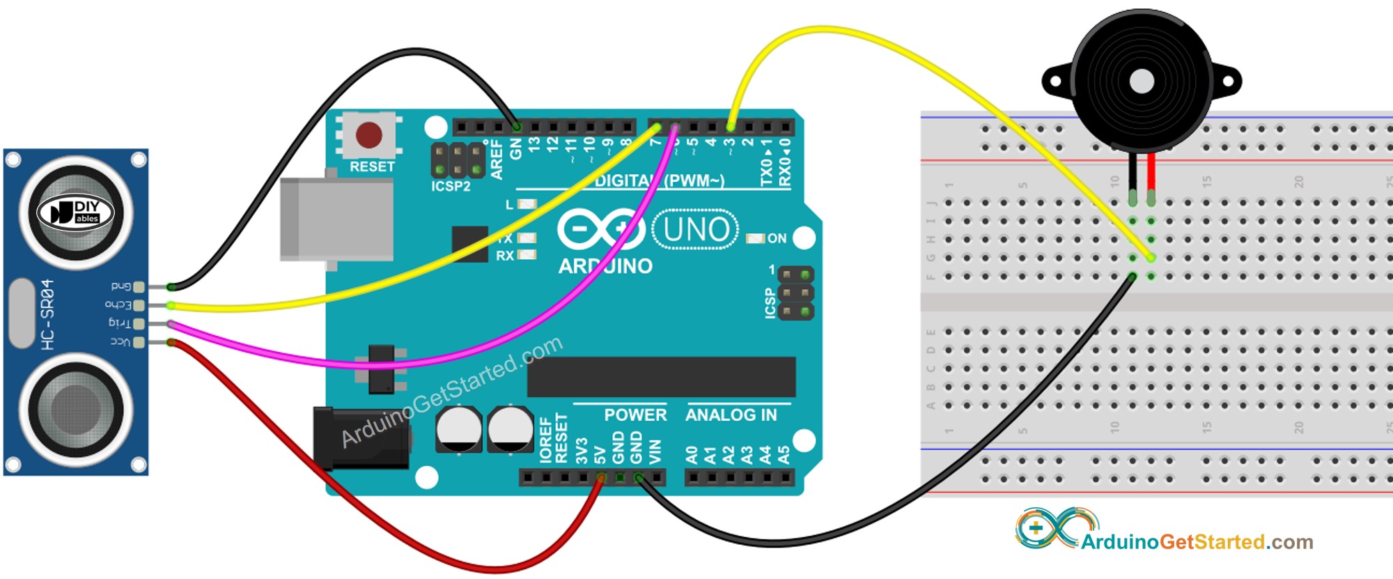 Arduino Ultrasonic Sensor Piezo Buzzer Wiring Diagram