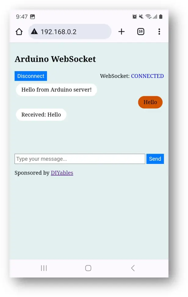 Arduino websocket chat server