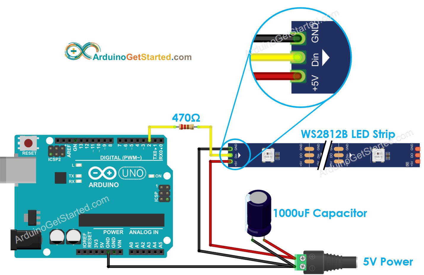Arduino WS2812B RGB LED strip Wiring Diagram